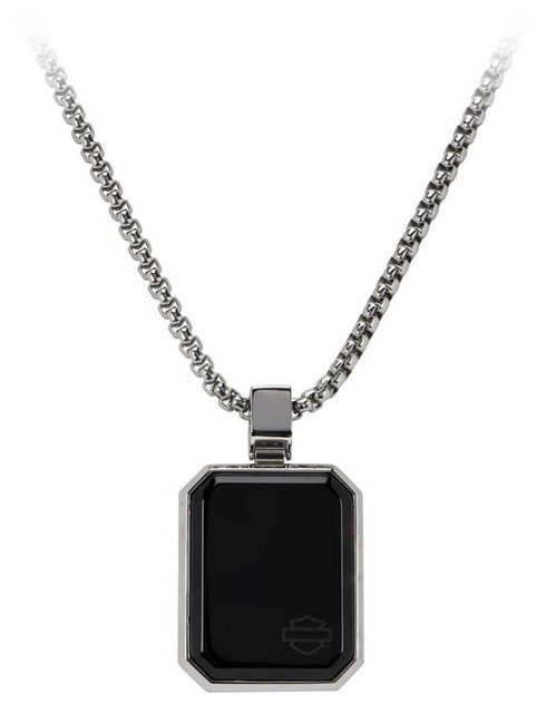 Harley-Davidson Women's Dogtag Onyx Pendant Necklace - Stainless Steel (16) - Wisconsin Harley-Davidson