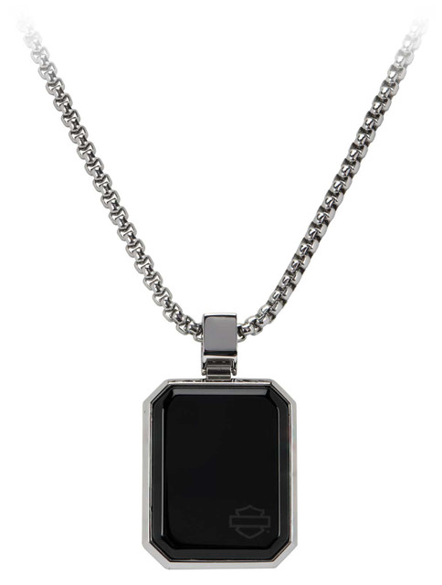 Harley-Davidson Men's Dogtag Onyx Pendant Chain Necklace - Stainless Steel - Wisconsin Harley-Davidson