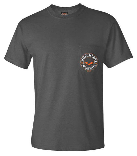 Harley-Davidson Men's Dashing Skull Chest Pocket Short Sleeve Crew-Neck T-Shirt - Wisconsin Harley-Davidson