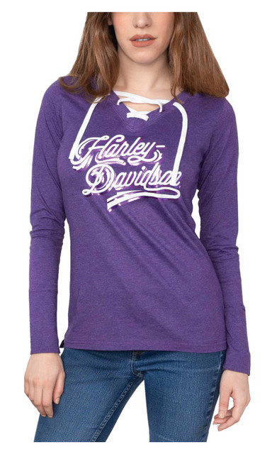 Harley-Davidson Women's Ornamental Foiled Long Sleeve Shirt - Vintage Purple - Wisconsin Harley-Davidson