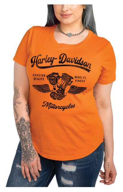 Harley-Davidson Women's Ideal Crew-Neck Short Sleeve Tee - Burnt Orange - Wisconsin Harley-Davidson