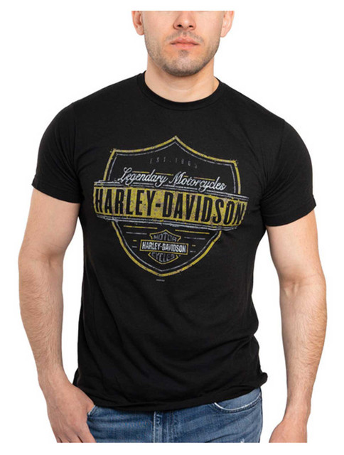 Harley-Davidson Men's Shield H-D Short Sleeve Crew-Neck T-Shirt - Solid Black - Wisconsin Harley-Davidson