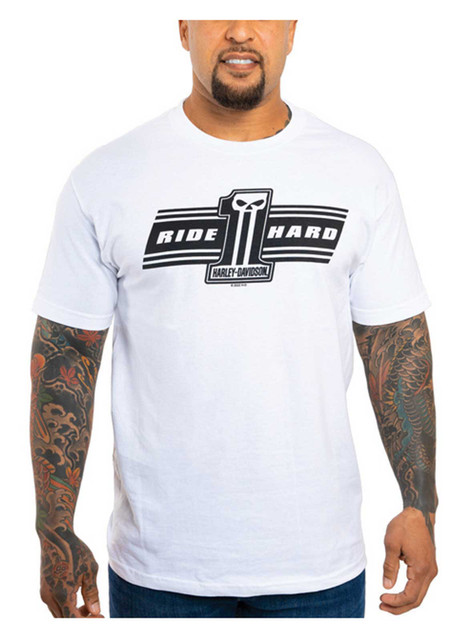 Harley-Davidson Men's Dark Custom Ride Hard Crew-Neck Short Sleeve Shirt - White - Wisconsin Harley-Davidson