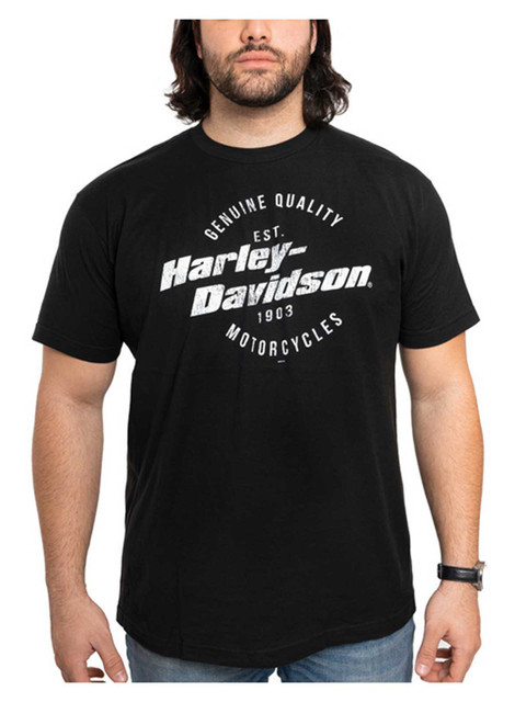 Harley-Davidson Men's Simple Distressed Crew-Neck Short Sleeve Shirt, Black - Wisconsin Harley-Davidson