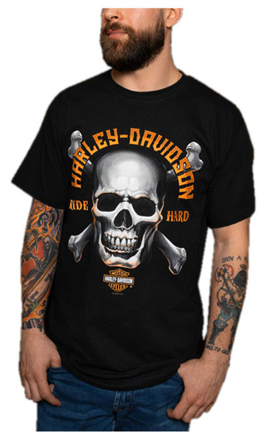Harley-Davidson Men's Hustle Skull Crew-Neck Short Sleeve Cotton T-Shirt - Black - Wisconsin Harley-Davidson