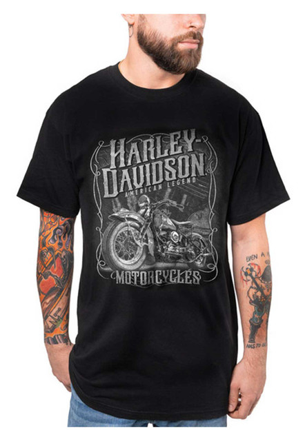 Harley-Davidson Men's Grayscale Crew-Neck Short Sleeve Cotton T-Shirt - Black - Wisconsin Harley-Davidson