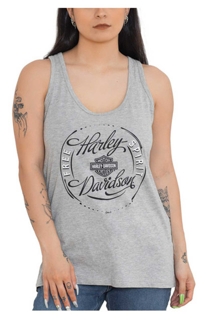 Harley-Davidson Women's Encircled High-Low Sleeveless Tank Top - Heather Gray - Wisconsin Harley-Davidson
