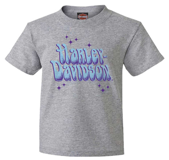 Harley-Davidson Girl's Starry Retro Toddler Short Sleeve Tee, Heather Gray - Wisconsin Harley-Davidson