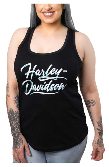Harley-Davidson Women's Lit Script Racerback Sleeveless Tank Top - Black - Wisconsin Harley-Davidson