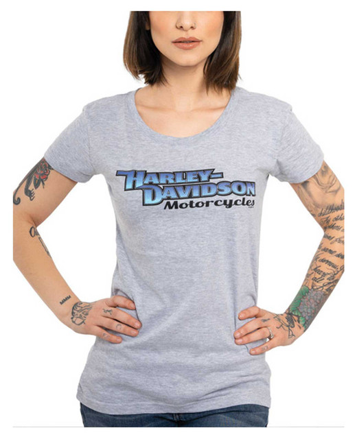 Harley-Davidson Women's Classic Gradient Round Neck Short Sleeve Tee - Gray - Wisconsin Harley-Davidson