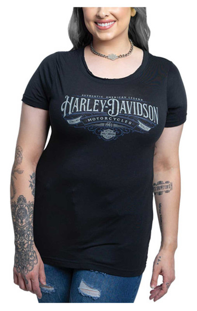 Harley-Davidson Women's Part Ways H-D Short Sleeve Scoop Neck Tee - Black - Wisconsin Harley-Davidson