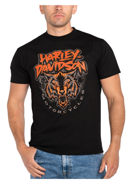 Harley-Davidson Men's Grunge Wolf Crew-Neck Short Sleeve Cotton T-Shirt, Black - Wisconsin Harley-Davidson