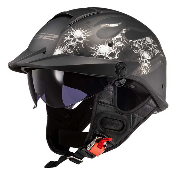 LS2 Helmets Rebellion Sun Shield Motorcycle Half Helmet - Bones Graphic 590-111 - Wisconsin Harley-Davidson