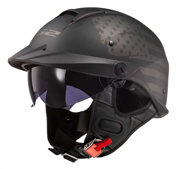 LS2 Helmets Rebellion 1812 American Flag Motorcycle Half Helmet - Matte Black - Wisconsin Harley-Davidson
