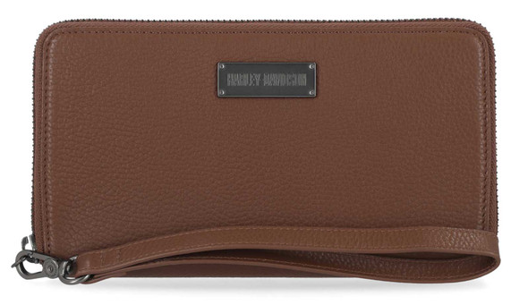 Harley-Davidson Women's Classic Zip Around Leather Wallet w/ Wristlet - Brown - Wisconsin Harley-Davidson