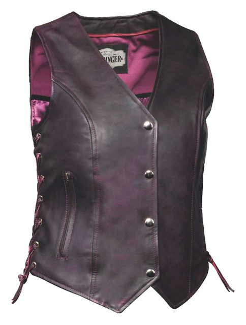 Derringer Women's Traditional Premium Lambskin Leather Motorcycle Vest - Purple - Wisconsin Harley-Davidson