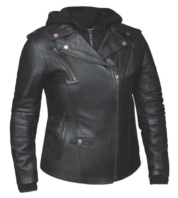 Derringer Women's 3-IN-1 Lambskin Hooded Leather Motorcycle Jacket - Black - Wisconsin Harley-Davidson