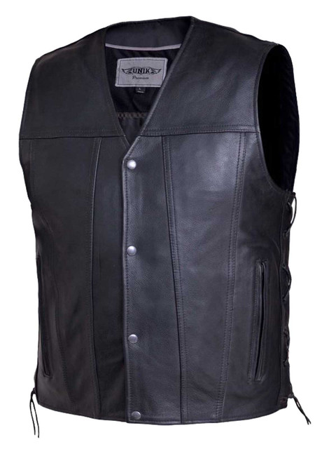 UNIK Men's Premium Cowhide Leather Snap Front Motorcycle Vest w/ Side Laces - Wisconsin Harley-Davidson