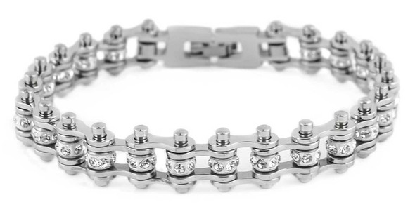 Heavy Metal Womens April Crystals Stainless Steel Motorcycle Bike Chain Bracelet - Wisconsin Harley-Davidson