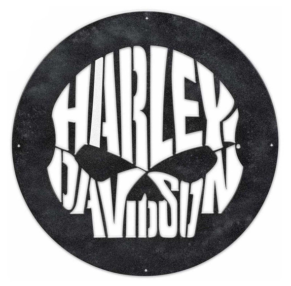 Harley-Davidson Willie G Skull Outdoor Metal Round Wall Art - Black & White - Wisconsin Harley-Davidson