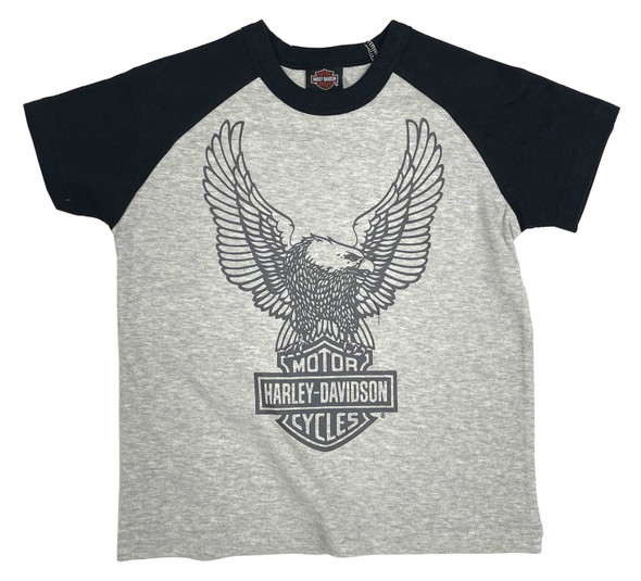 Harley-Davidson Little Boys' Colorblocked Short Sleeve Raglan Toddler Tee - Gray - Wisconsin Harley-Davidson