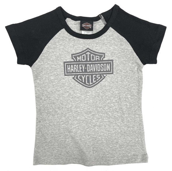 Harley-Davidson Little Girls' B&S Raglan Short Sleeve Colorblock Toddler Tee - Wisconsin Harley-Davidson