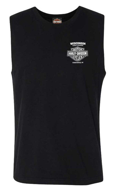Harley-Davidson Men's Lightning Crest Sleeveless Cotton Muscle Shirt, Black - Wisconsin Harley-Davidson