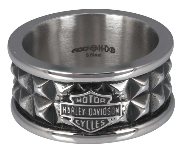 Harley-Davidson Men's Pyramid Steel Stud Bar & Shield Band Ring- Stainless Steel - Wisconsin Harley-Davidson