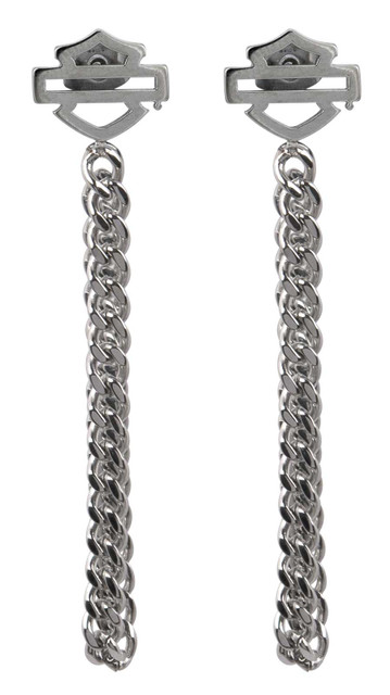 Harley-Davidson Women's Curblink Chain Drop Dangle Post Earrings - Silver - Wisconsin Harley-Davidson