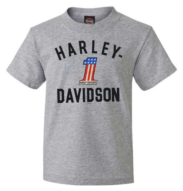 Harley-Davidson Big Boys' #1 Logo Short Sleeve Crew-Neck Tee - Athletic Gray - Wisconsin Harley-Davidson
