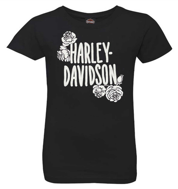Harley-Davidson Little Girls' H-D Roses Toddler Short Sleeve Tee - Black - Wisconsin Harley-Davidson