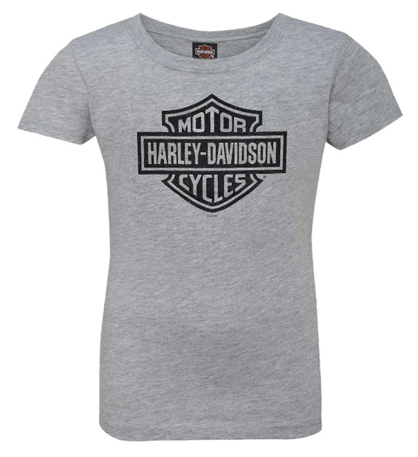 Harley-Davidson Big Girls' Glitter Bar & Shield Athletic Short Sleeve Tee - Gray - Wisconsin Harley-Davidson