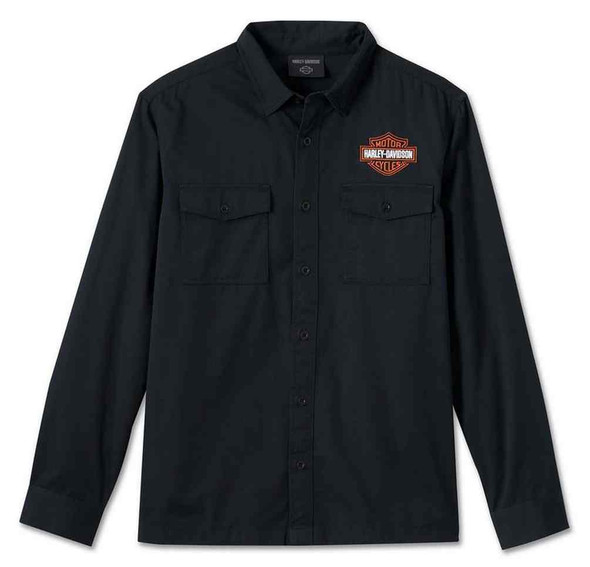 Harley-Davidson Men's Bar & Shield Long Sleeve Causal Shirt - Black 99054-24VM - Wisconsin Harley-Davidson