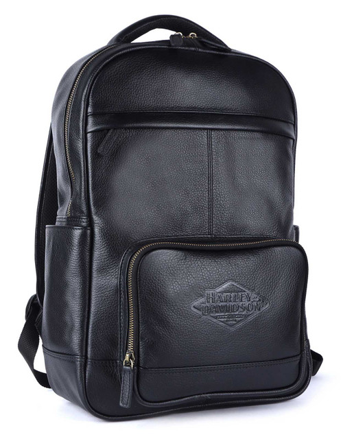 Harley-Davidson 120th Anniversary Embossed Logo Soft Leather Backpack - Black - Wisconsin Harley-Davidson