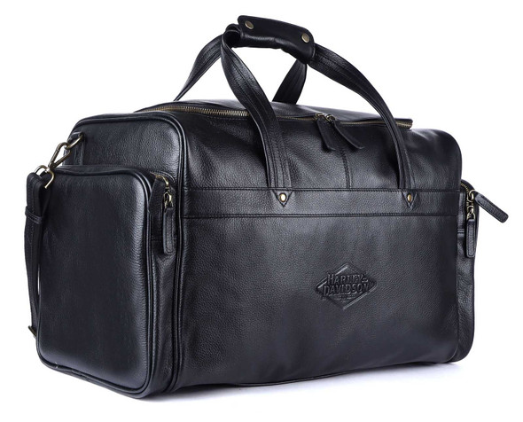 Harley-Davidson 120th Anniversary Embossed Logo Soft Leather Duffel Bag - Black - Wisconsin Harley-Davidson