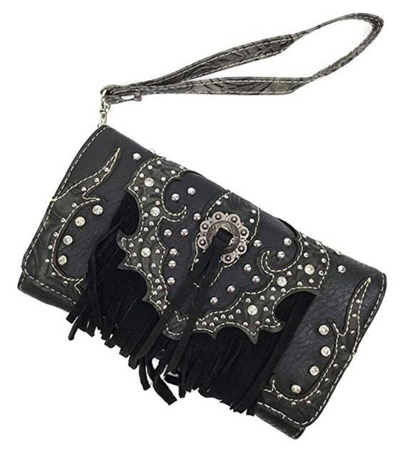 That's A Wrap Women's Western Eye Lash Fringe Leatherette Wallet - Black - Wisconsin Harley-Davidson