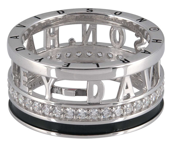 Harley-Davidson Women's Revolve Signature Crystal Band Ring - Sterling Silver - Wisconsin Harley-Davidson
