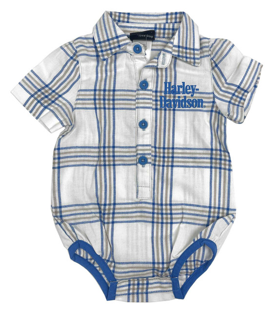 Harley-Davidson Baby Girls' Glittery Newborn Plaid Shirt Creeper - White - Wisconsin Harley-Davidson