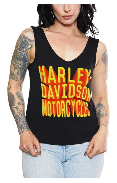 Harley-Davidson Women's Embellished Retro V-Neck Sleeveless Tank Top - Black - Wisconsin Harley-Davidson