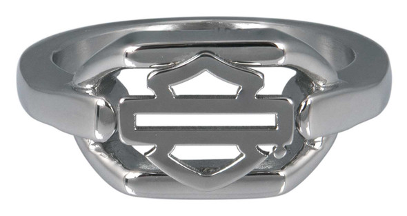Harley-Davidson Women's Outline Bar & Shield Curblink Ring - Stainless Steel - Wisconsin Harley-Davidson