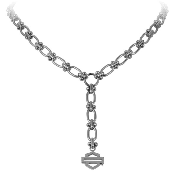 Harley-Davidson Women's Ball & Bar Oval Links Y Necklace - Stainless Steel - Wisconsin Harley-Davidson