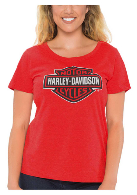 Harley-Davidson Women's Bar & Shield Logo Scoop Neck Short Sleeve Tee - Red - Wisconsin Harley-Davidson