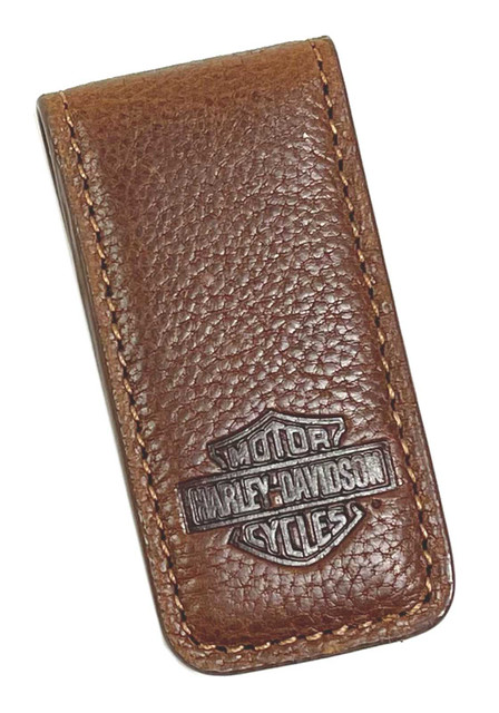 Harley-Davidson Men's Bar & Shield Leather Magnetic Money Clip - Yellow Brown - Wisconsin Harley-Davidson