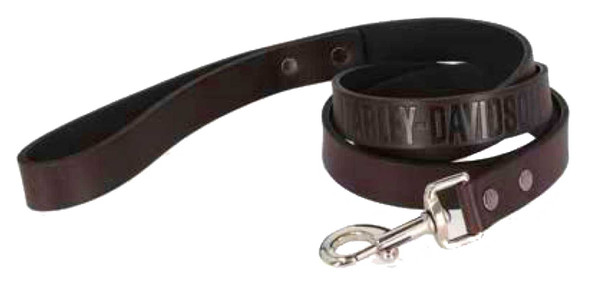 Harley-Davidson 60 Inch Leather Embossed H-D Logo Pet Leash - Solid Brown - Wisconsin Harley-Davidson