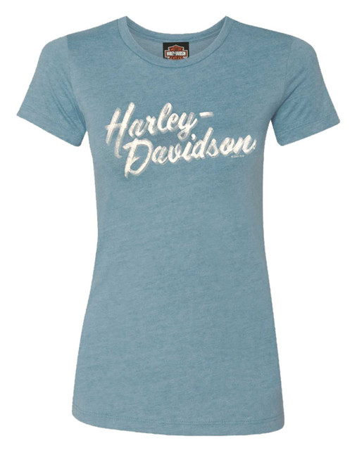 Harley-Davidson Women's Chatty Short Sleeve Crew-Neck Cotton Tee - Indigo - Wisconsin Harley-Davidson
