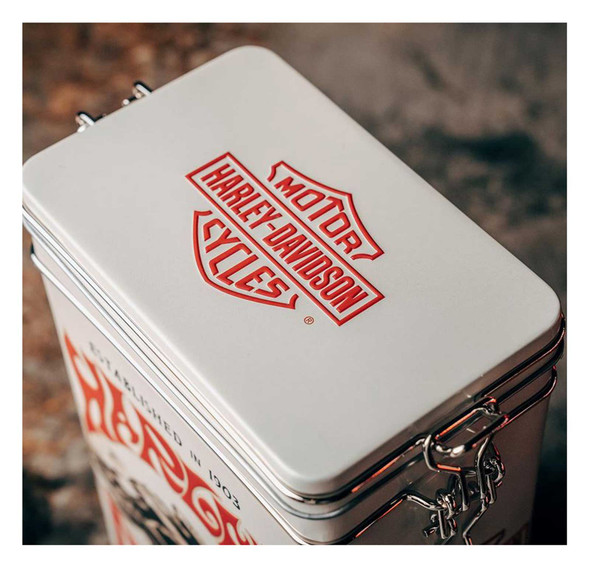 Harley-Davidson ロゴ型金属小物入れ Harley-Davidson® 1970s Embossed Racer Graphic Storage Tin, Metal