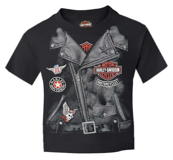 Harley-Davidson Toddler Roadway Leather Jacket Logo Short Sleeve Tee Shirt, Blk - Wisconsin Harley-Davidson