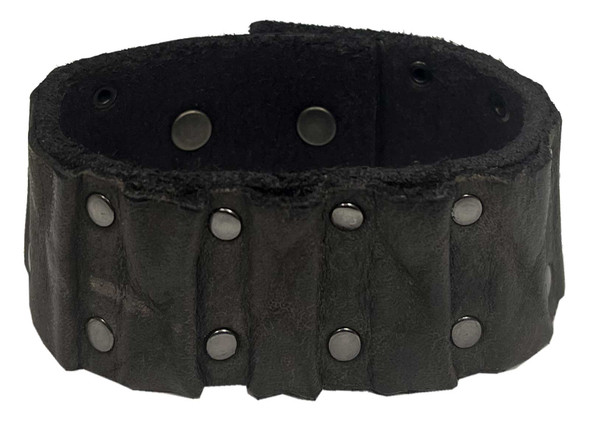 Harley-Davidson Men's Ribbed Studded Leather Cuff Bracelet Adjustable Wristband - Wisconsin Harley-Davidson