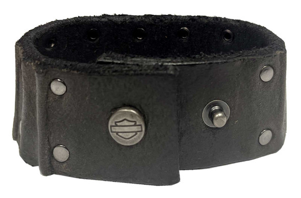 Harley-Davidson Men's Ribbed Studded Leather Cuff Bracelet Adjustable Wristband - Wisconsin Harley-Davidson