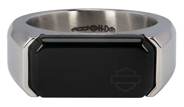Harley-Davidson Men's Bar & Shield Onyx Signet Ring - Stainless Steel - Silver - Wisconsin Harley-Davidson
